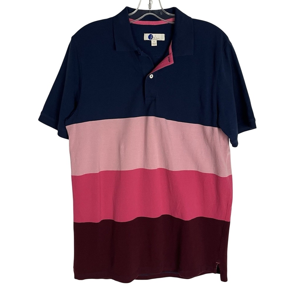 Boden 100% Cotton Short Sleeve Polo Shirt‎ Blue/ Pink Men's Size M Colorblock